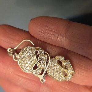 Crystal Skull Drop Earrings - Gold Tone